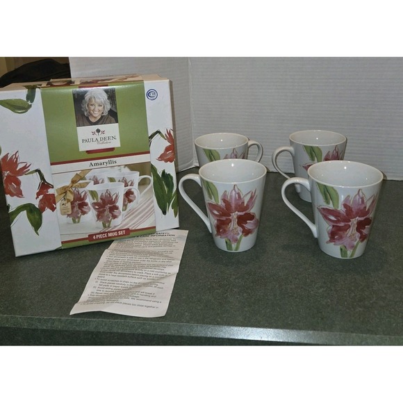 Paula Deen Other - Paula Deen Set Of 4 Mugs Floral Amaryllis NOS Box 11 Oz
